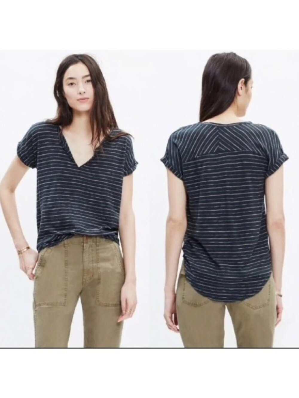 Madewell Turntable Split Neck Tee Oakland Stripe v6x